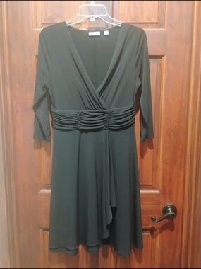 New York & Company Classic Black V-Neck Ruched Waist Dress